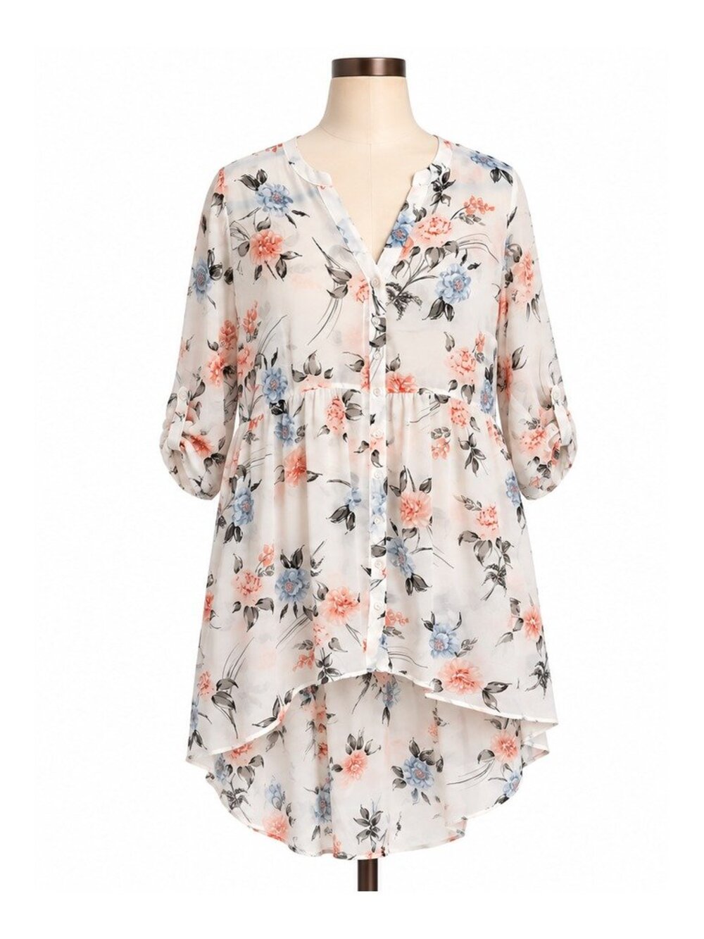 Torrid Ivory Floral Chiffon Hi Low Babydoll Tunic Top Size 2X NWT